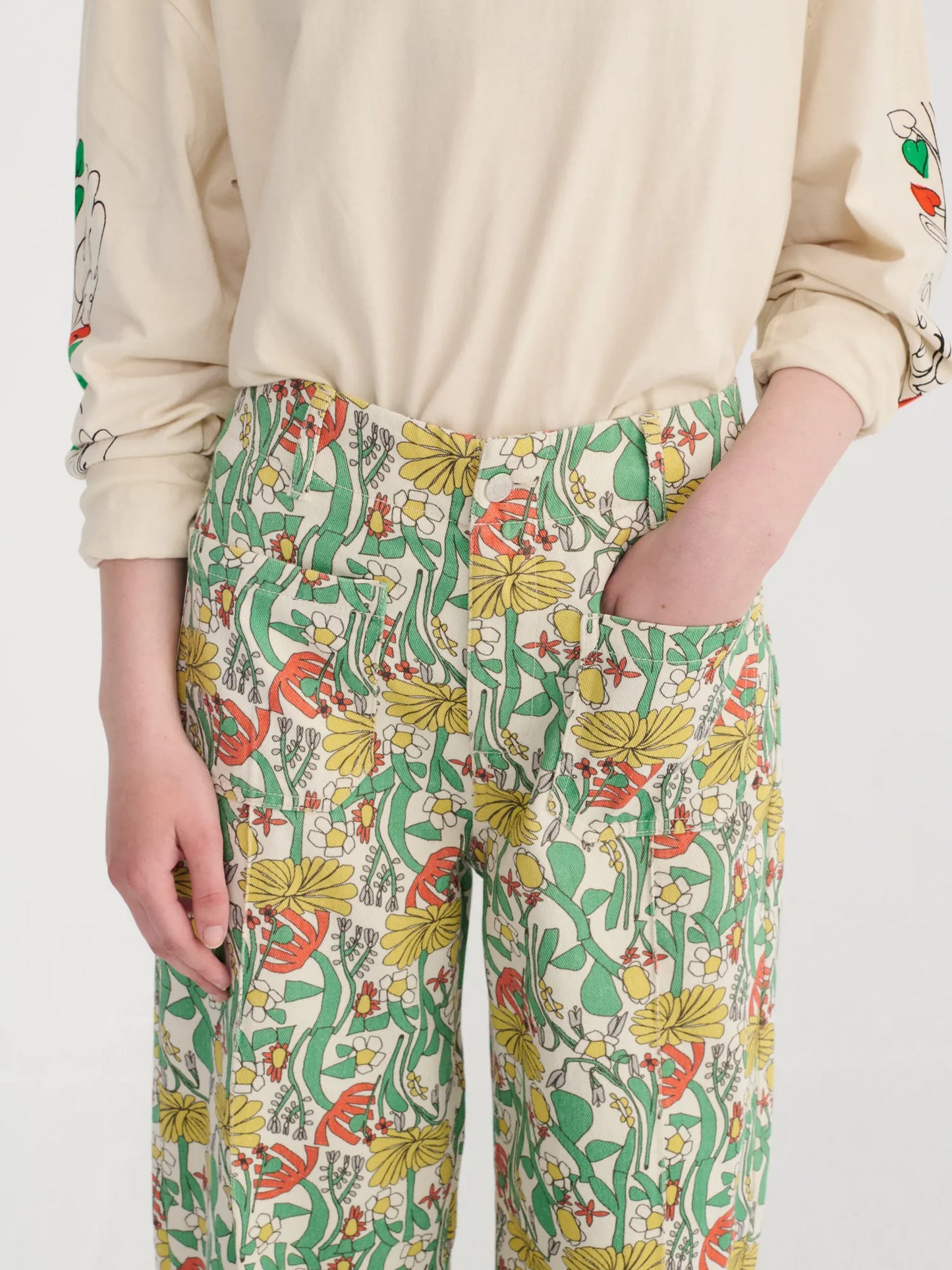 Color Herbalists pattern twill cropped pants