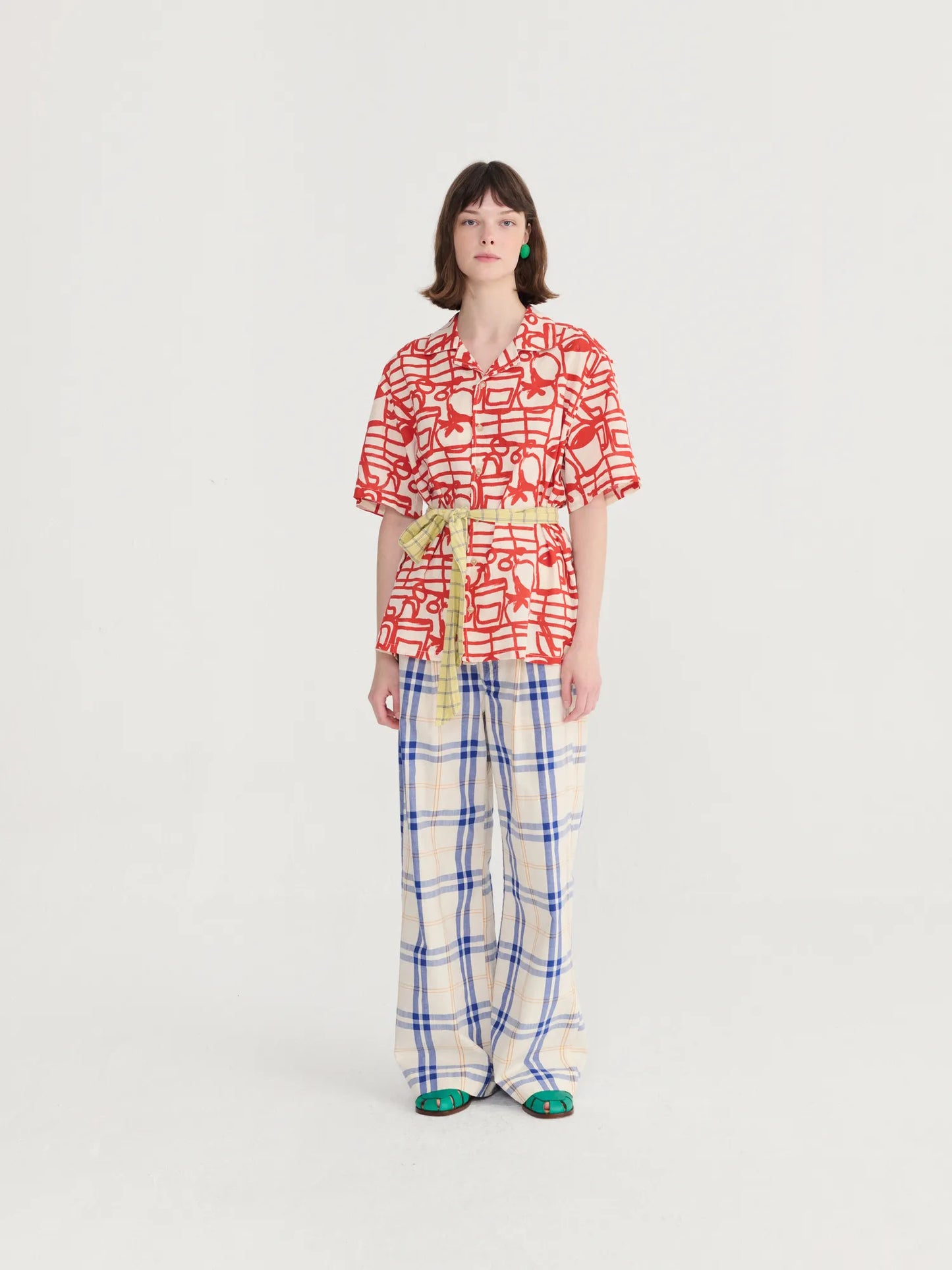 Fun Tartan twill wide leg pants