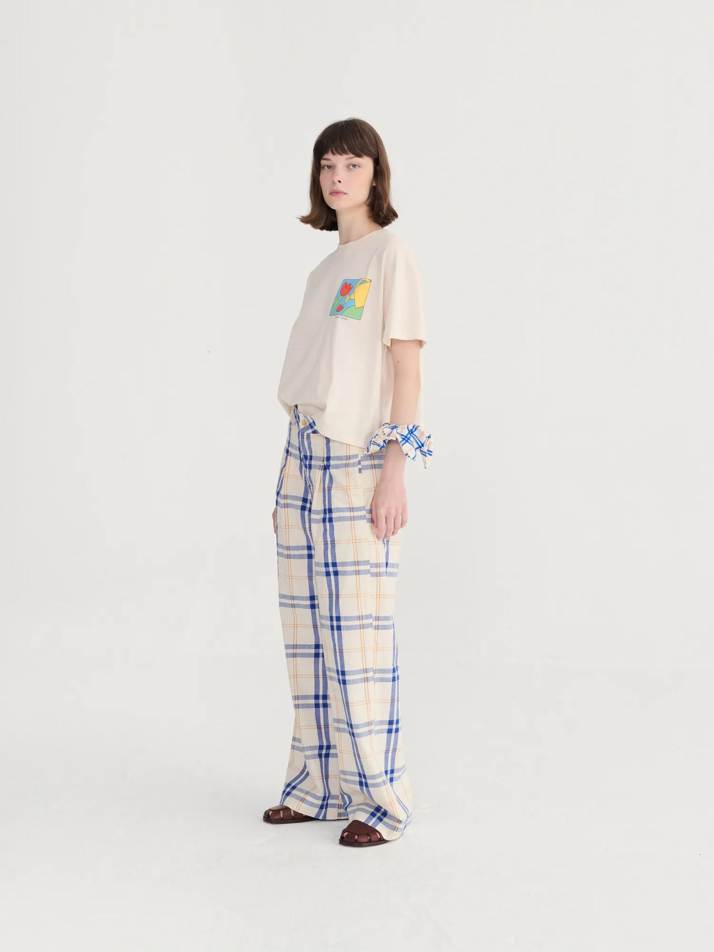 Fun Tartan twill wide leg pants
