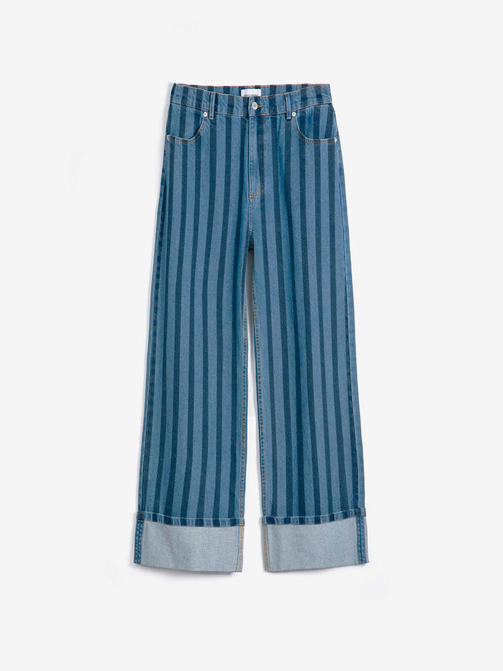 Striped wide-leg denim pants