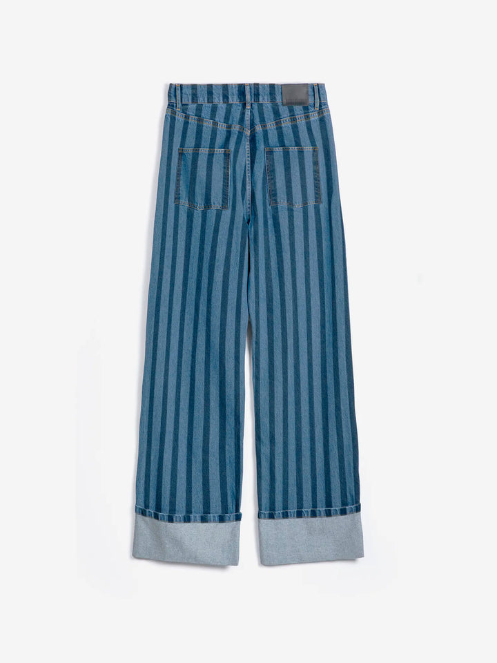 Striped wide-leg denim pants
