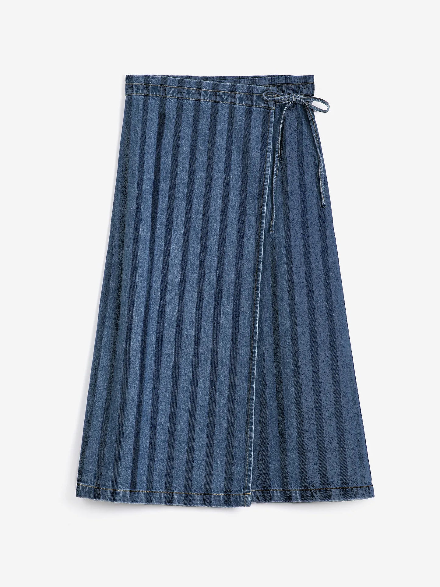 Striped denim wrap skirt