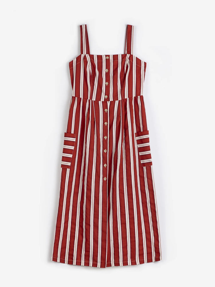 Striped evasé strap dress