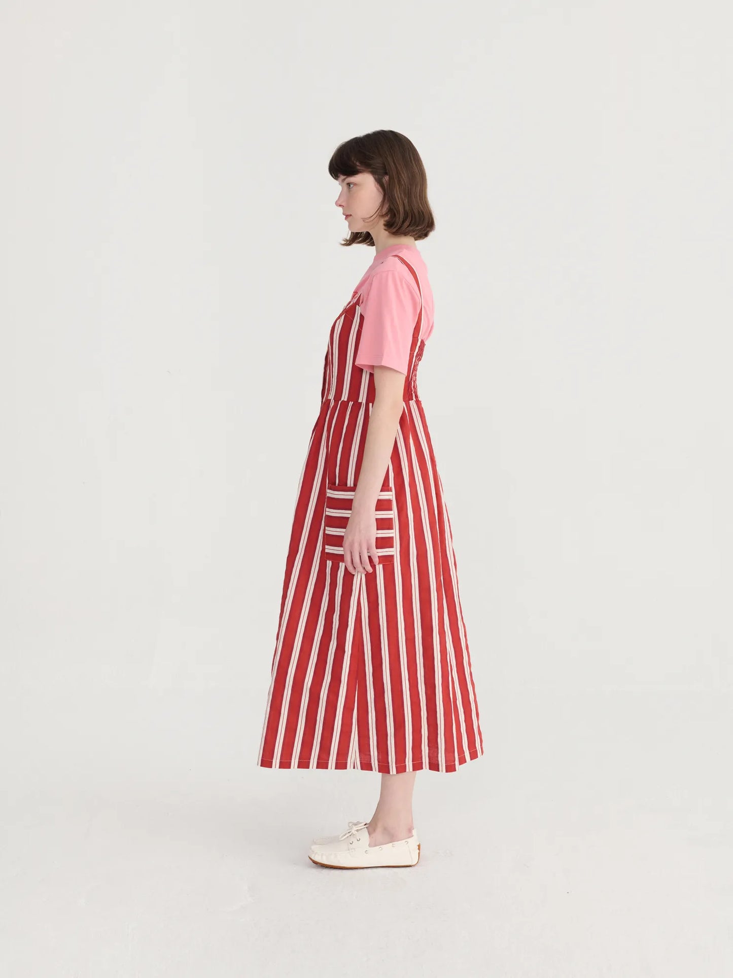 Striped evasé strap dress