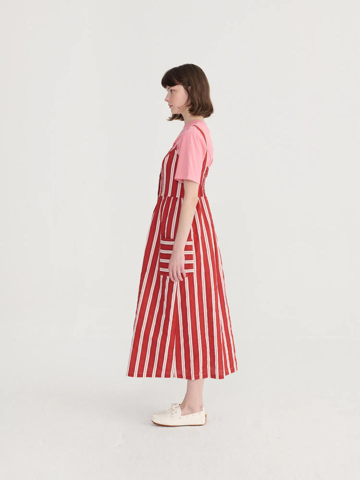 Striped evasé strap dress