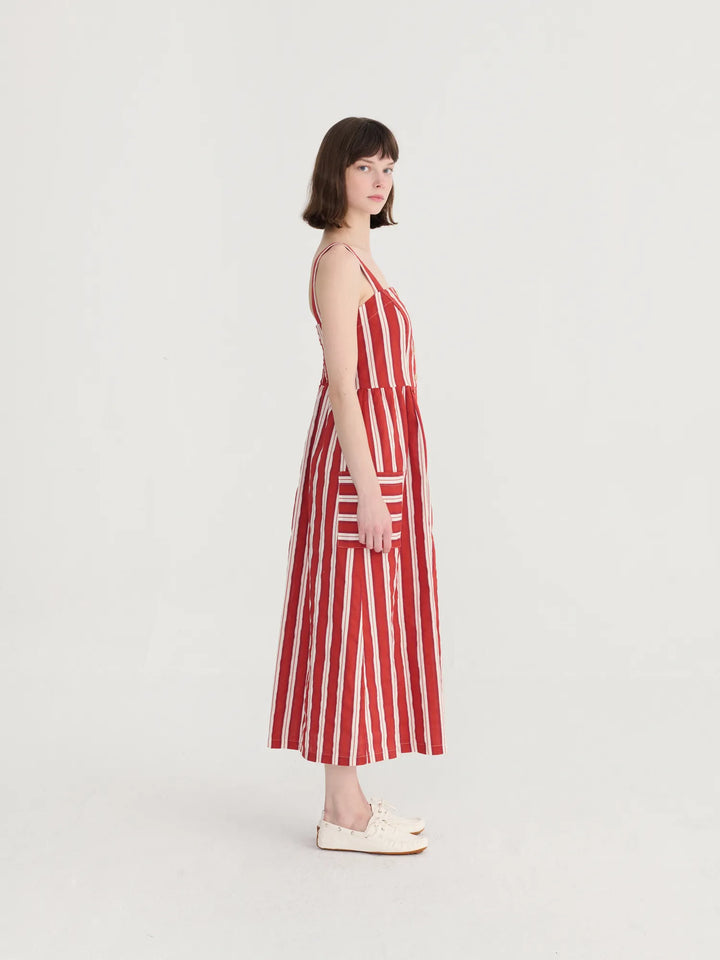Striped evasé strap dress
