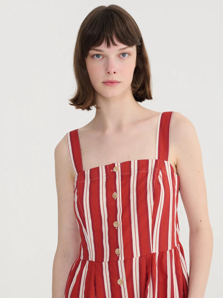 Striped evasé strap dress