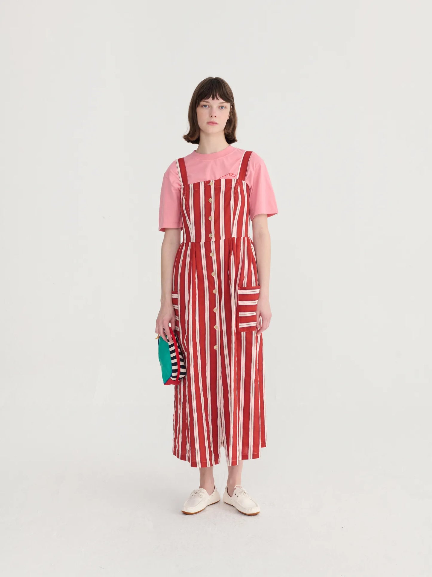 Striped evasé strap dress