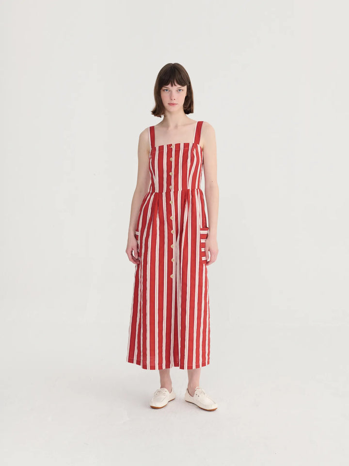Striped evasé strap dress