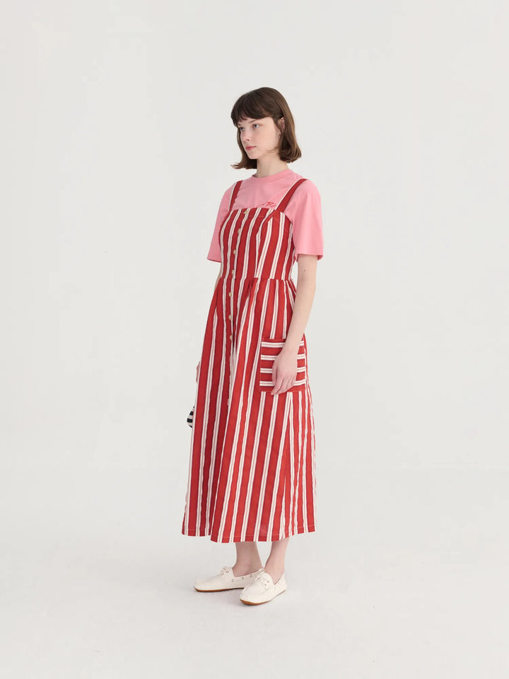 Striped evasé strap dress