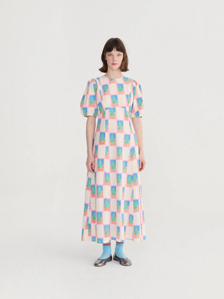 Simple Pear pattern puff sleeve dress