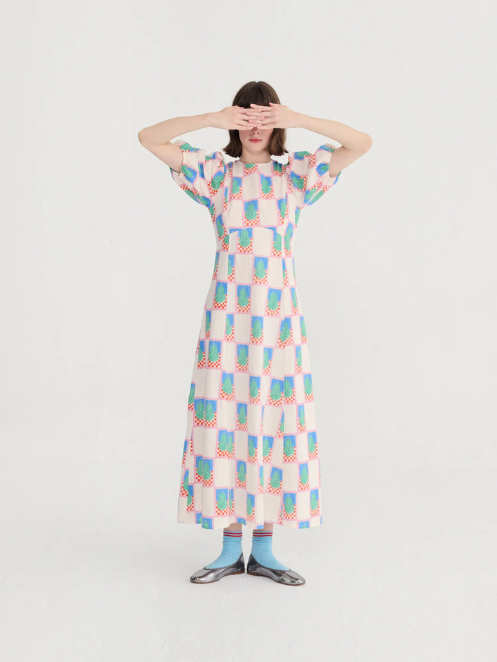 Simple Pear pattern puff sleeve dress