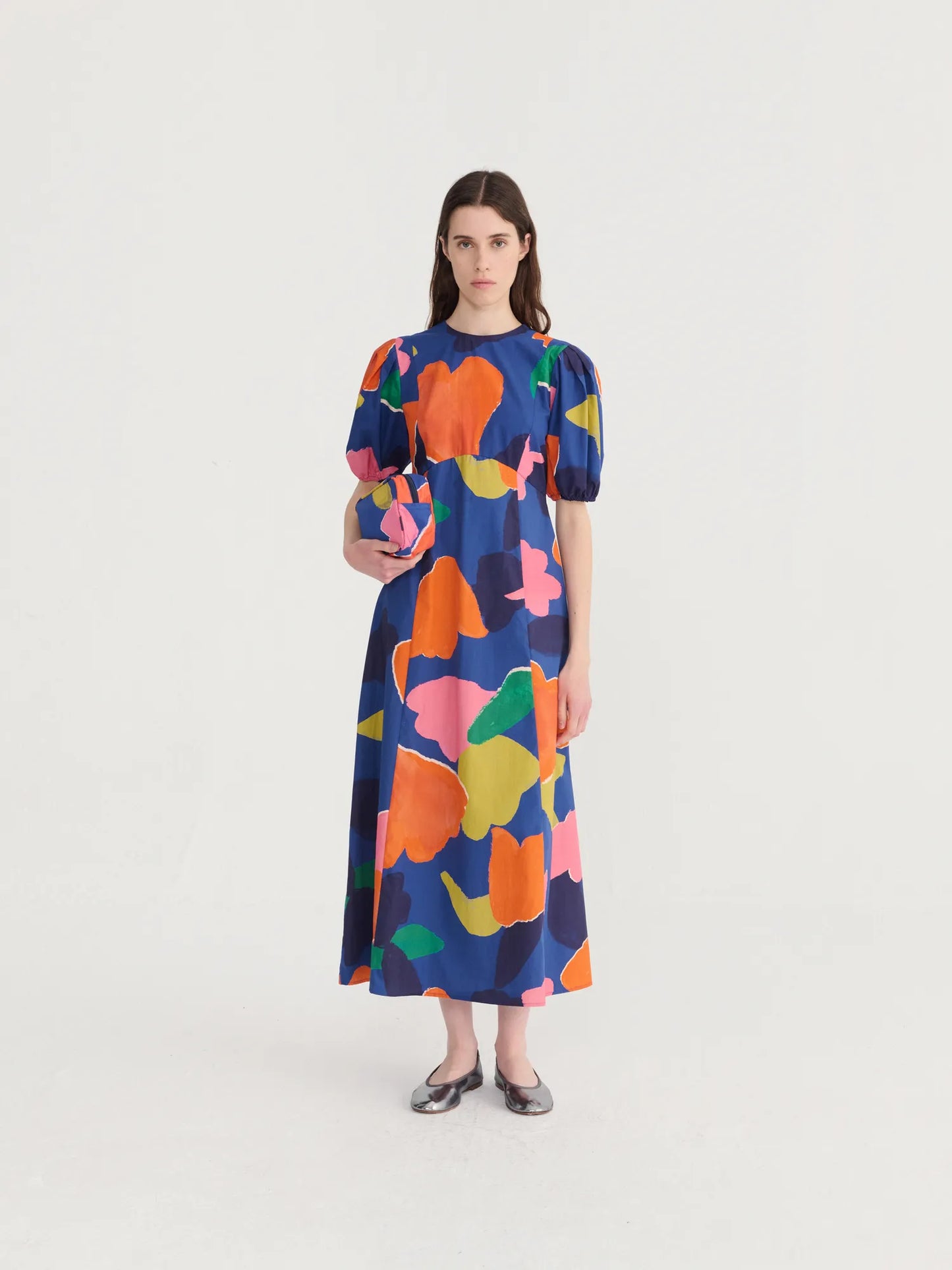 Blooming color pattern puff sleeve dress