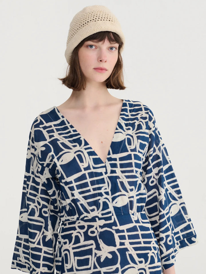 Cookery festival pattern v-neck dress