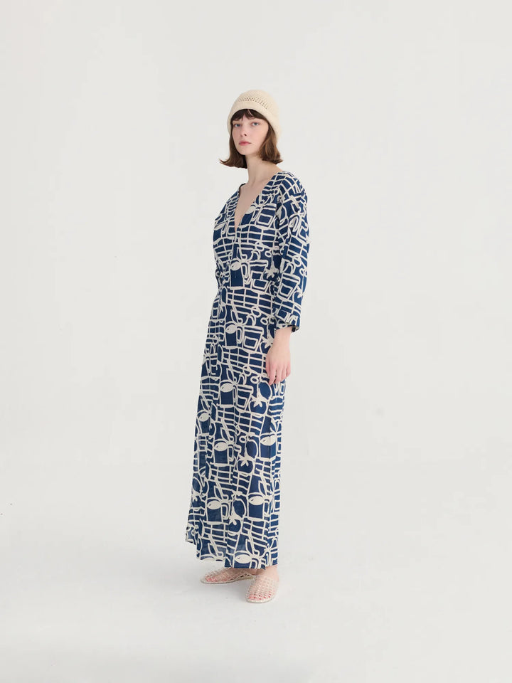 Cookery festival pattern v-neck dress