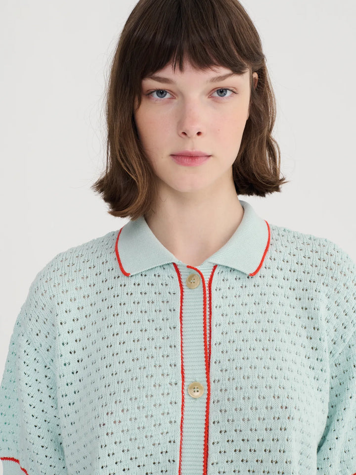 Openwork knitted cotton cardigan