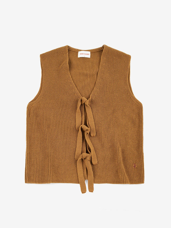 Openwork knitted cotton vest