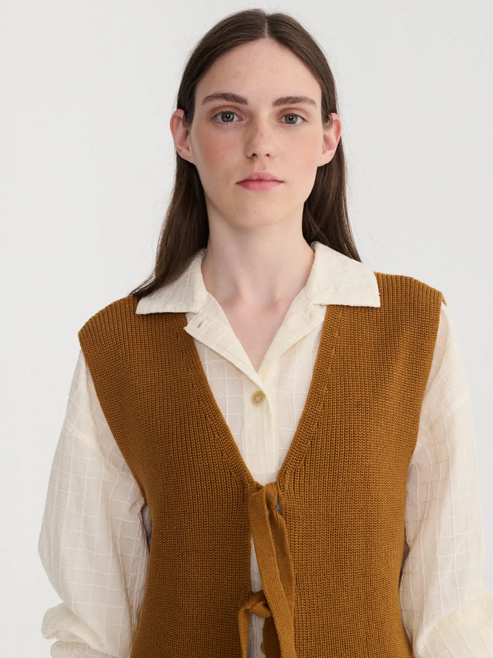 Openwork knitted cotton vest