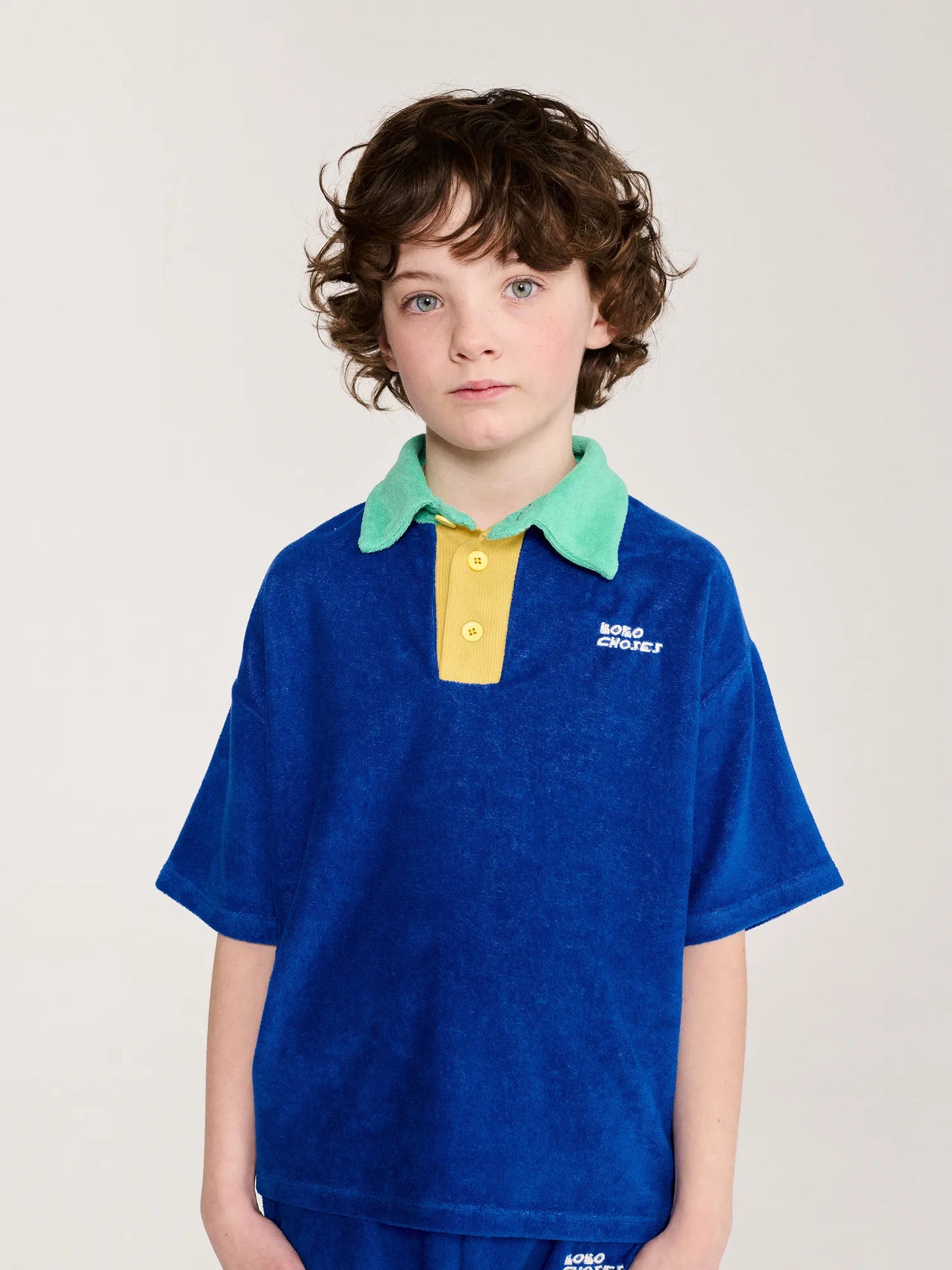 Color block terry cloth polo