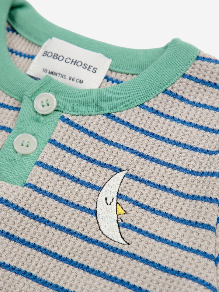 Stripes waffle buttoned T- shirt