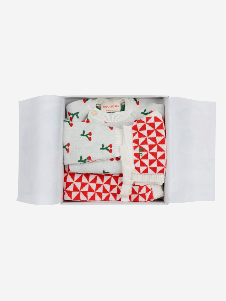 Baby cherry print knit gift set