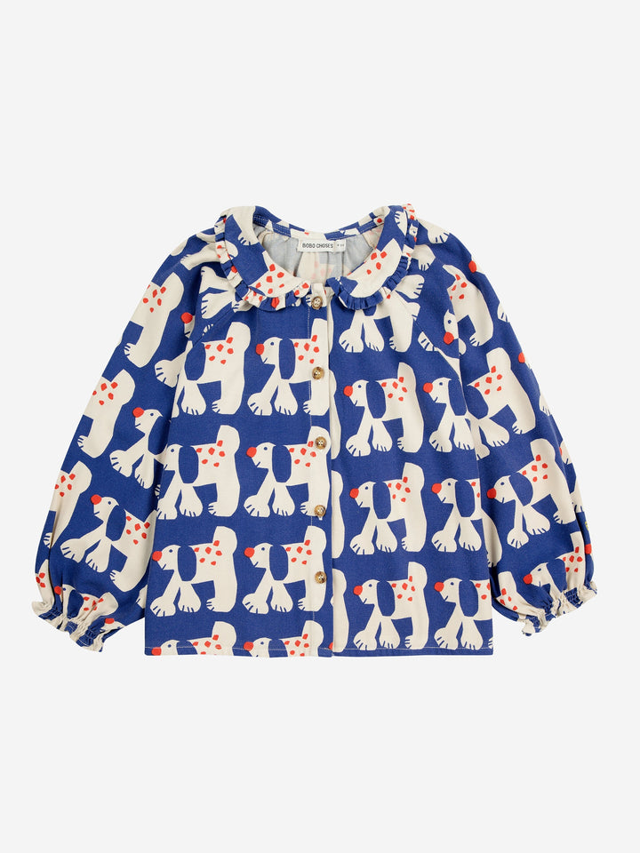 Fairy Dog Print Rangrun Sleeve Woven Blouse