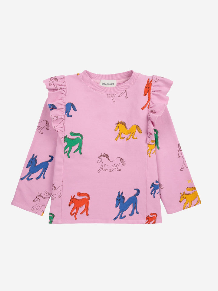 [KIDS] Wonder Horse pattern frill sweatshirt