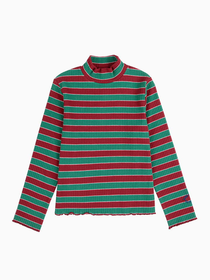 マルチカラーストライプタートルネックTシャツ