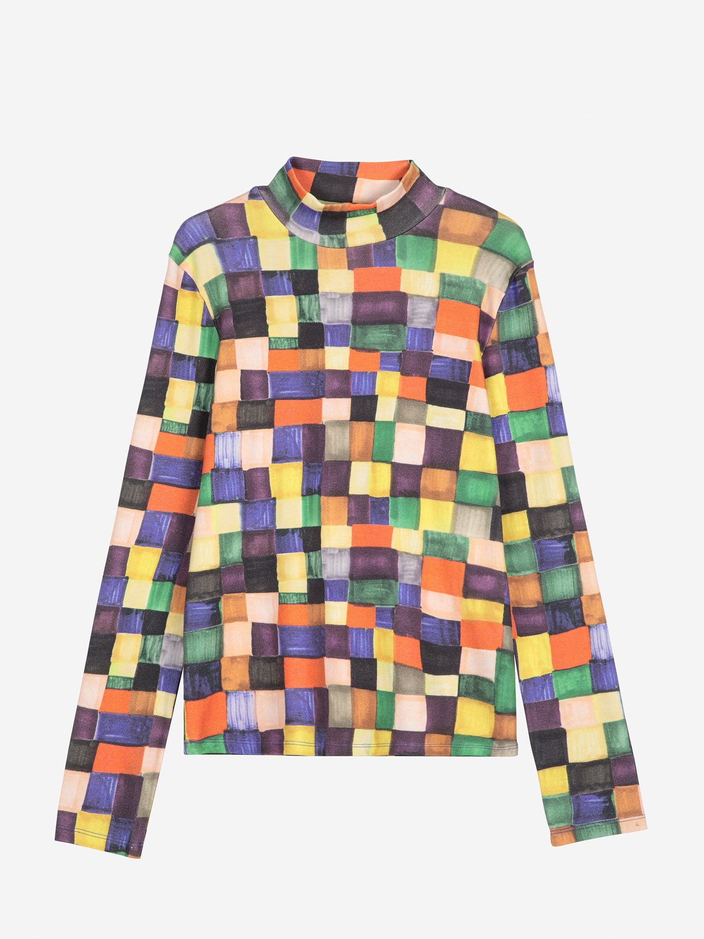 Rainbow Plaid タートルネックトップ