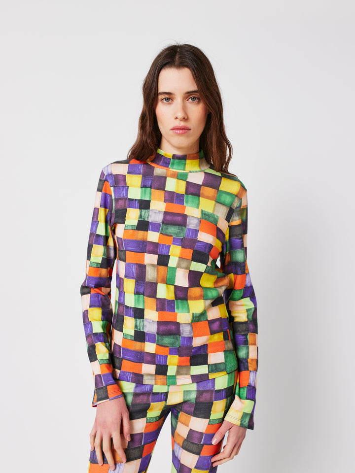 Rainbow Plaid タートルネックトップ