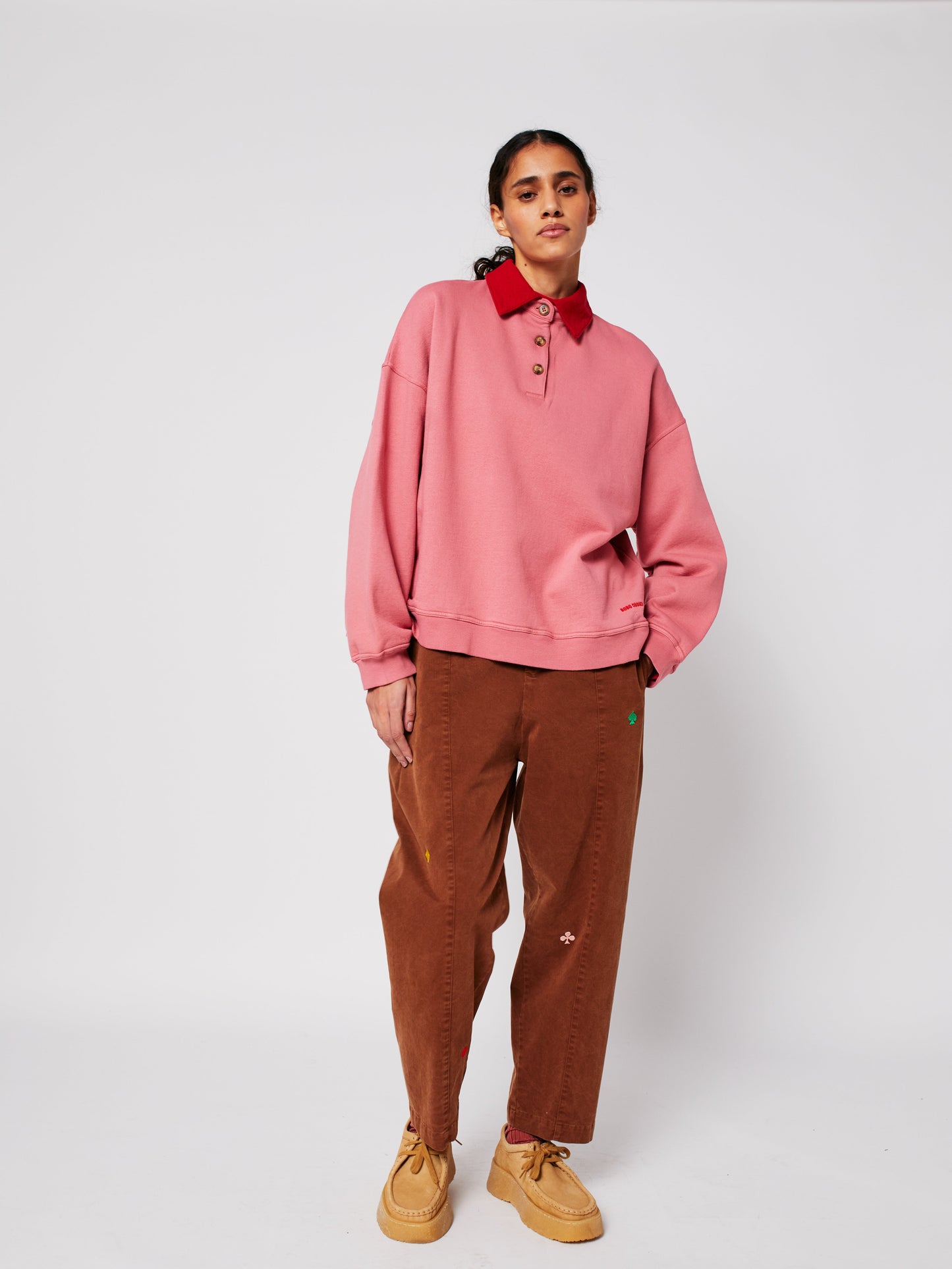 Colour block ポロオーバーサイズスウェットシャツ