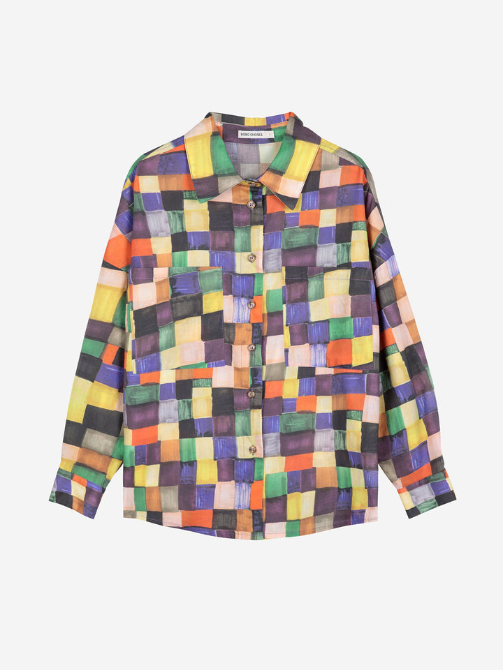 Rainbow Plaidパターンリラックスシャツ