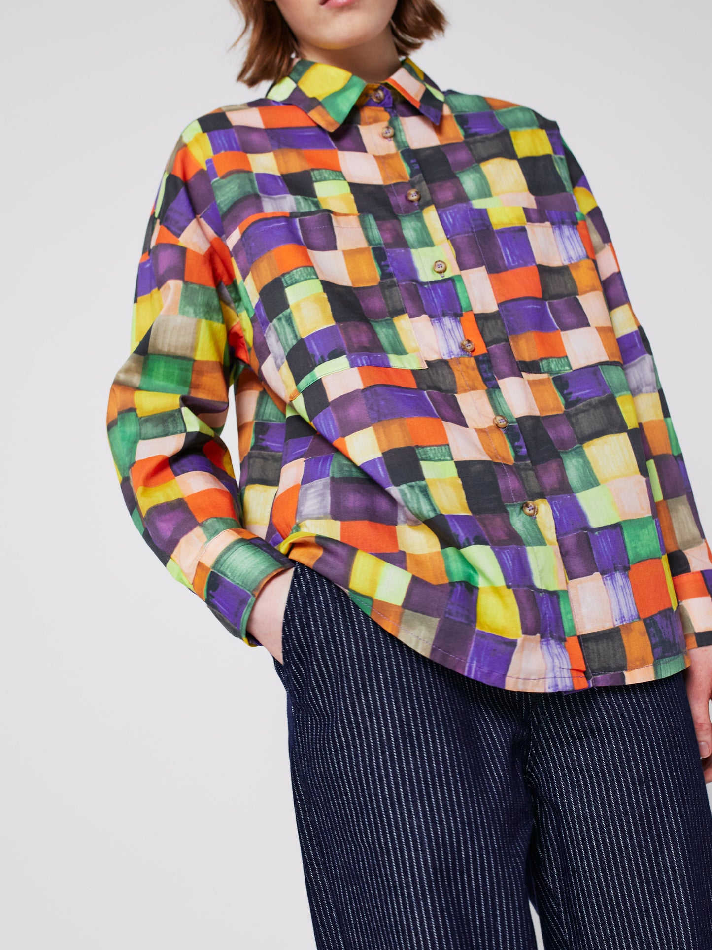 Rainbow Plaidパターンリラックスシャツ