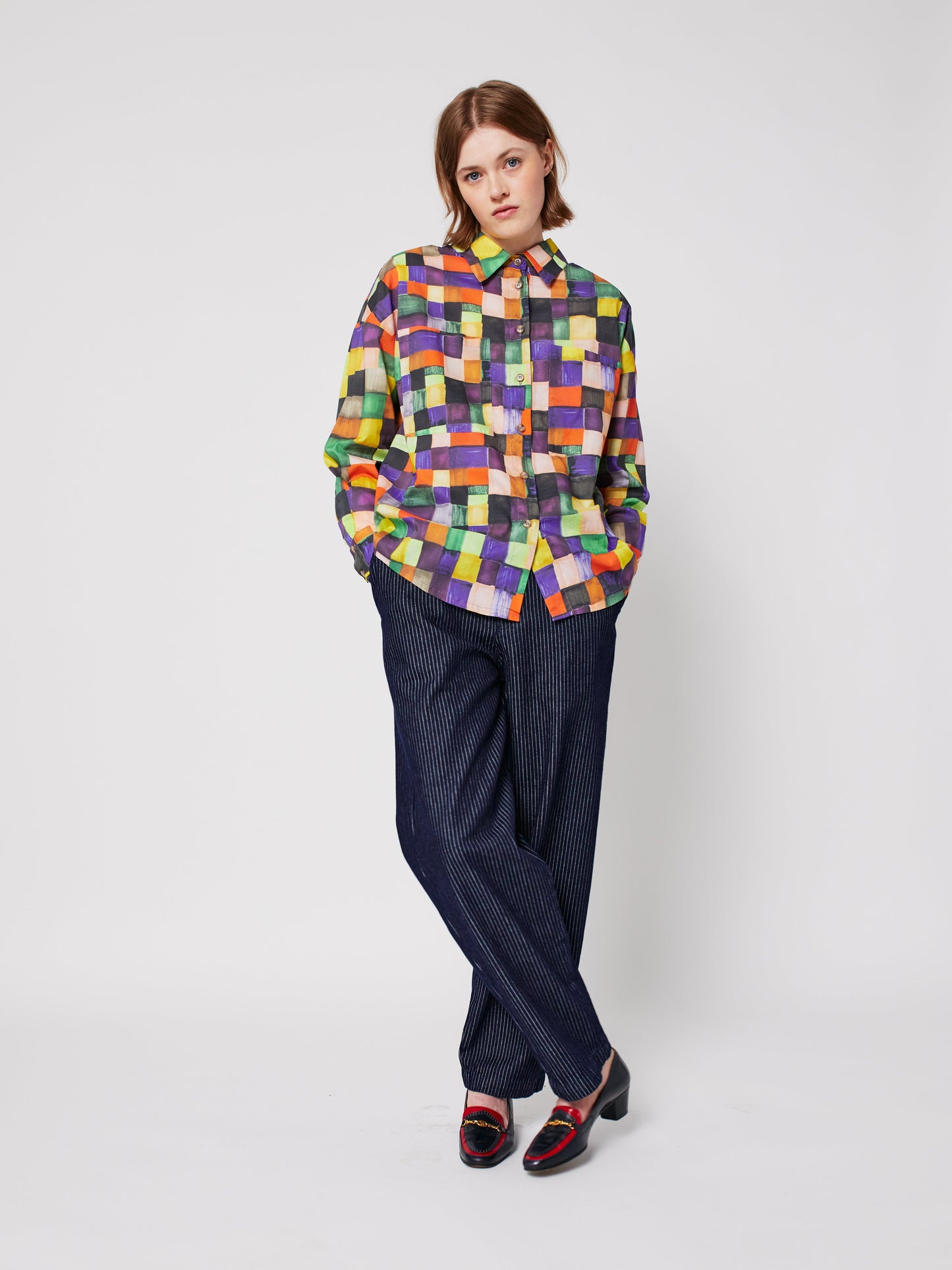 Rainbow Plaidパターンリラックスシャツ