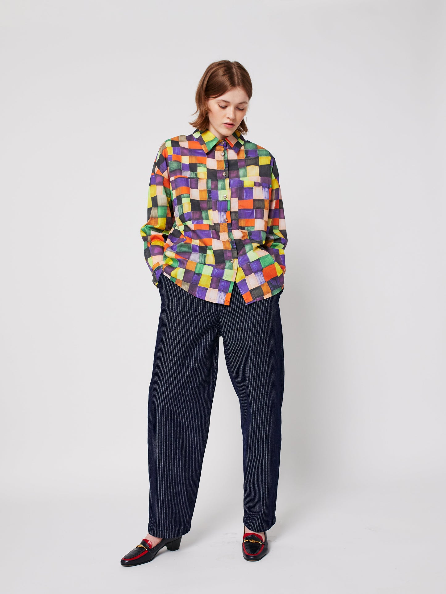 Rainbow Plaidパターンリラックスシャツ
