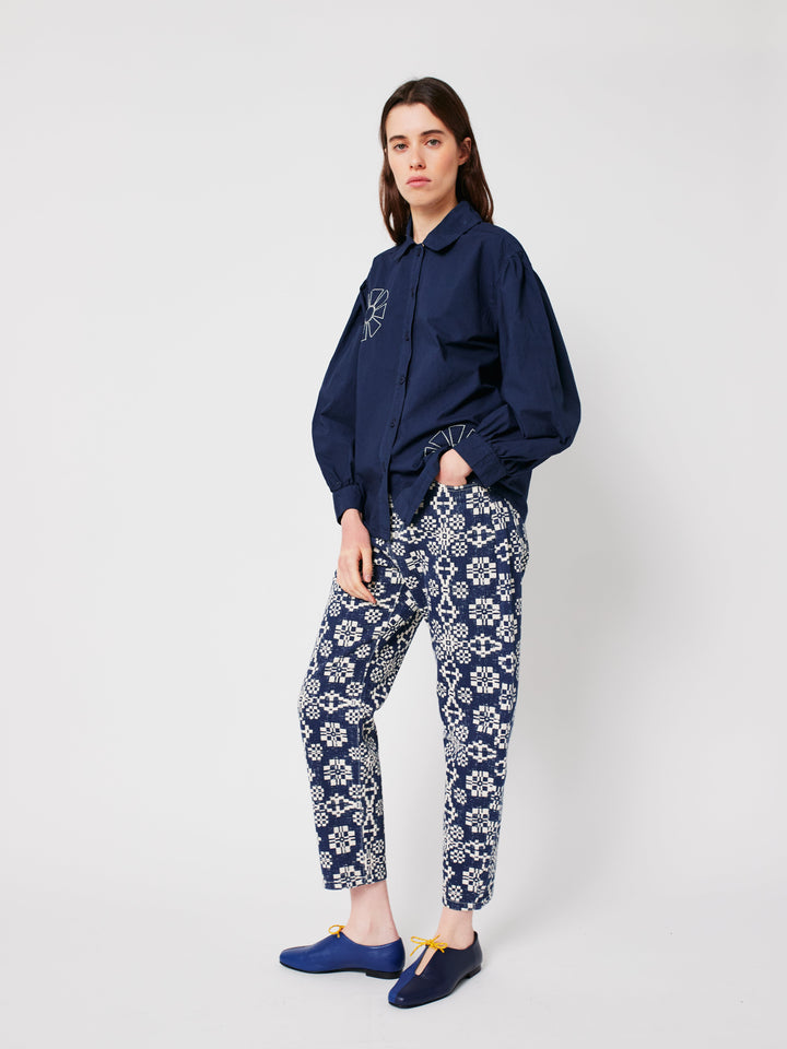 Kaleidoscope pattern high waist jeans