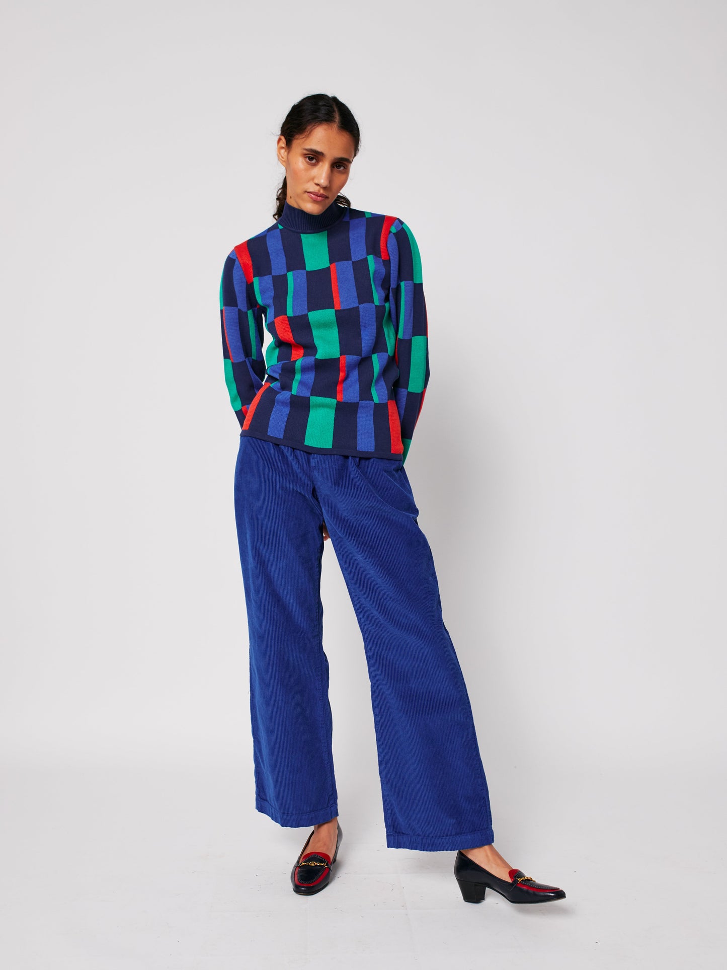 Blue pleated コーデュロイパンツ