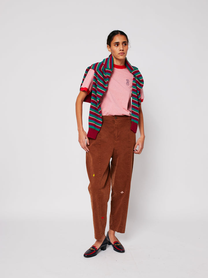Brown embroidery cocoon pants