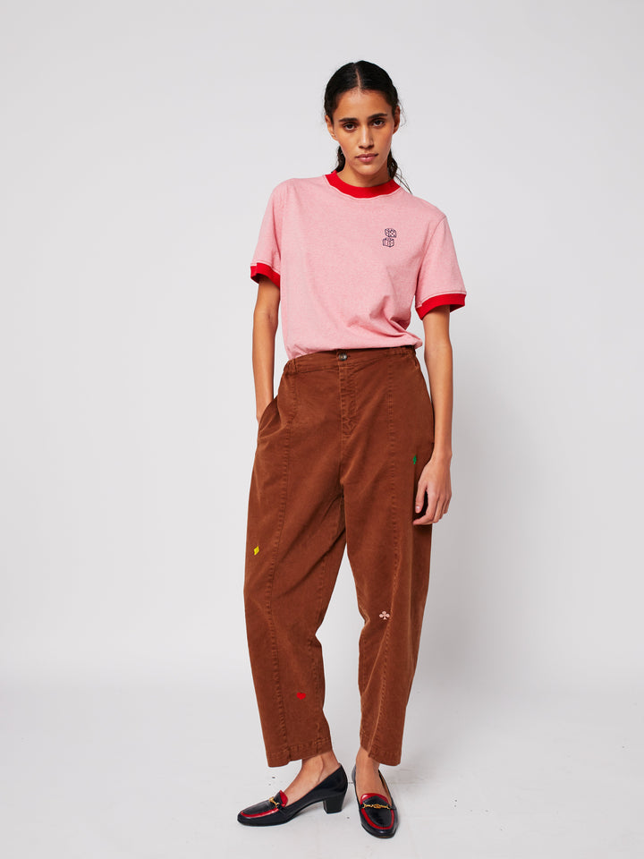 Brown embroidery cocoon pants