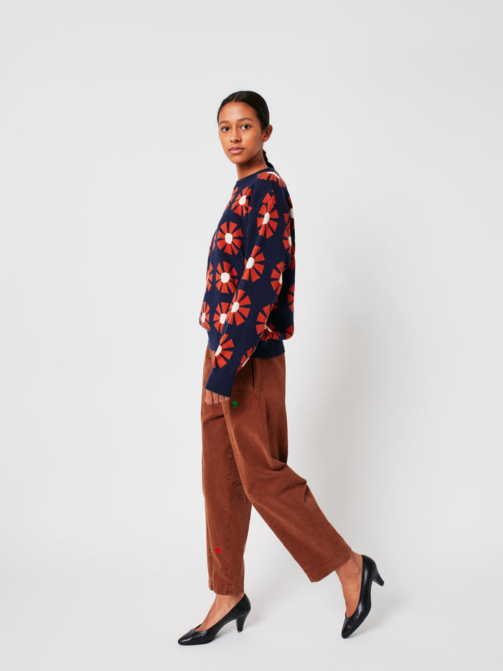 Brown embroidery cocoon pants