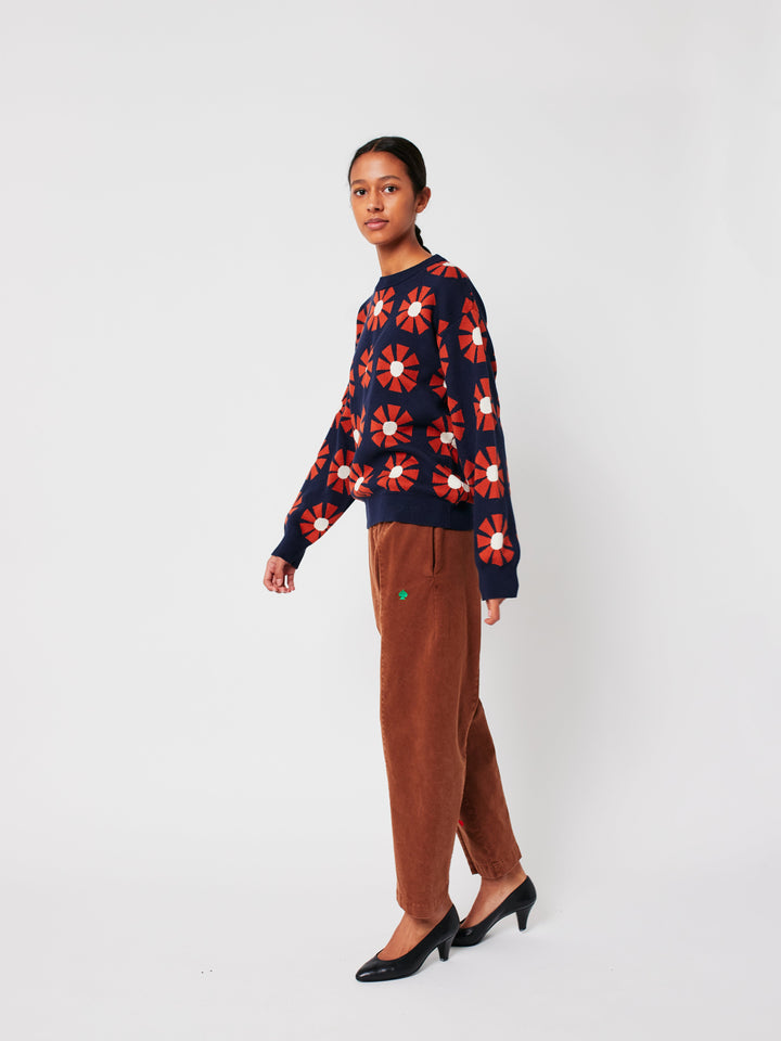 Brown embroidery cocoon pants