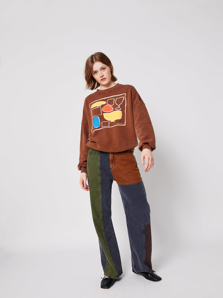 Color block denim pants