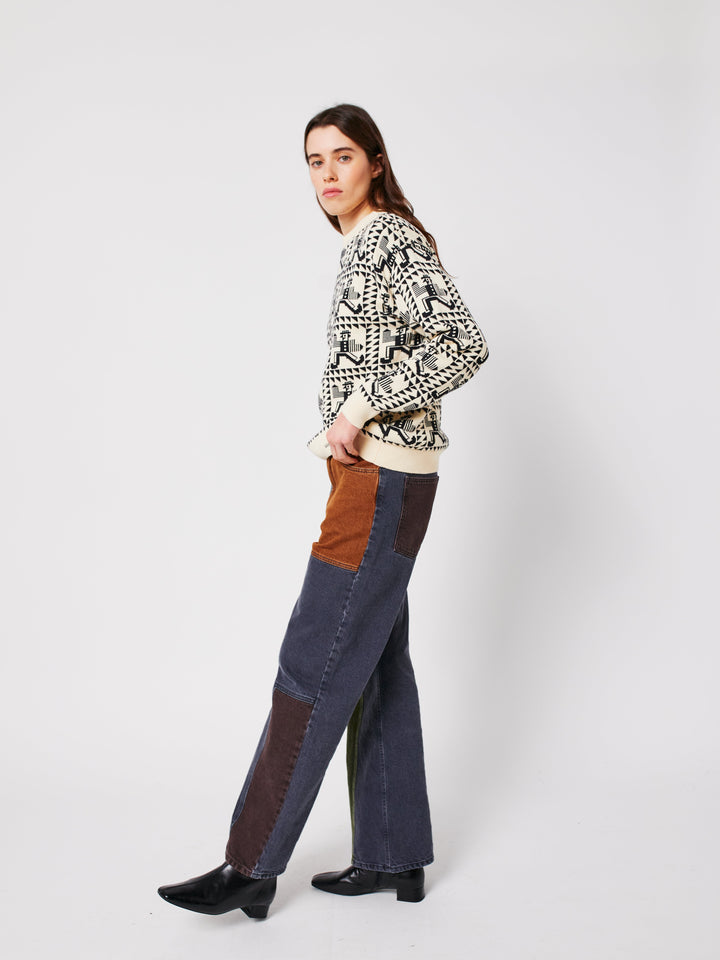 Color block denim pants