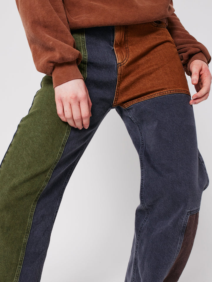 Color block denim pants