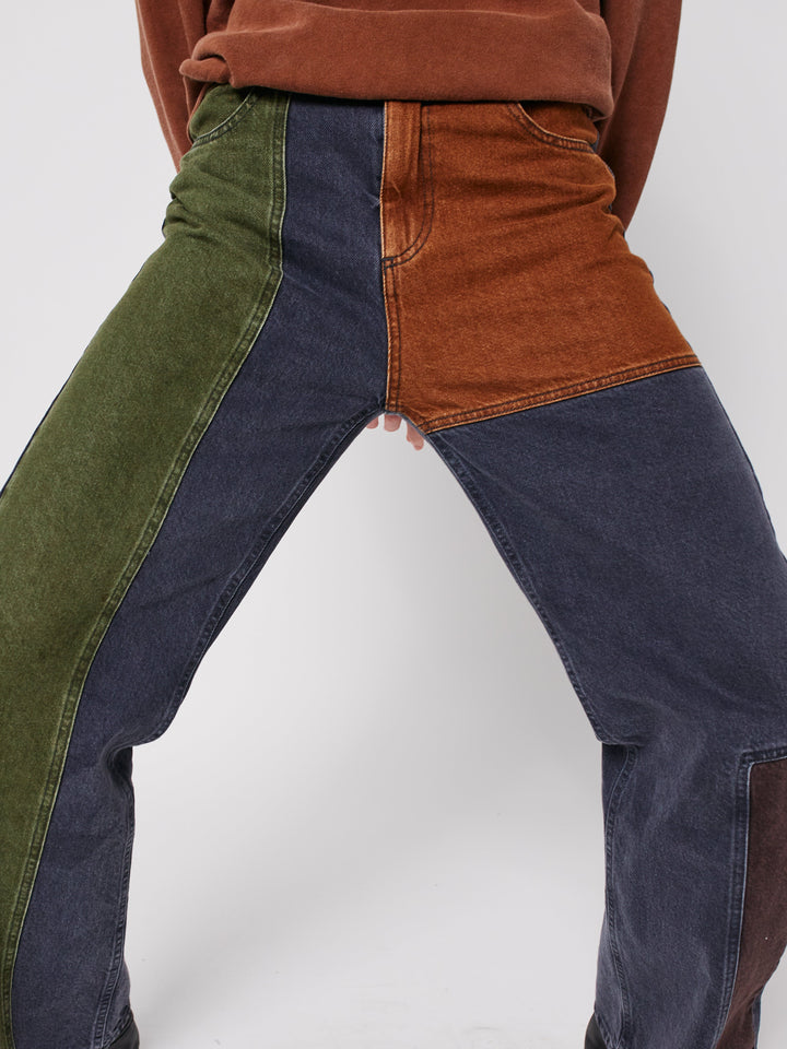 Color block denim pants