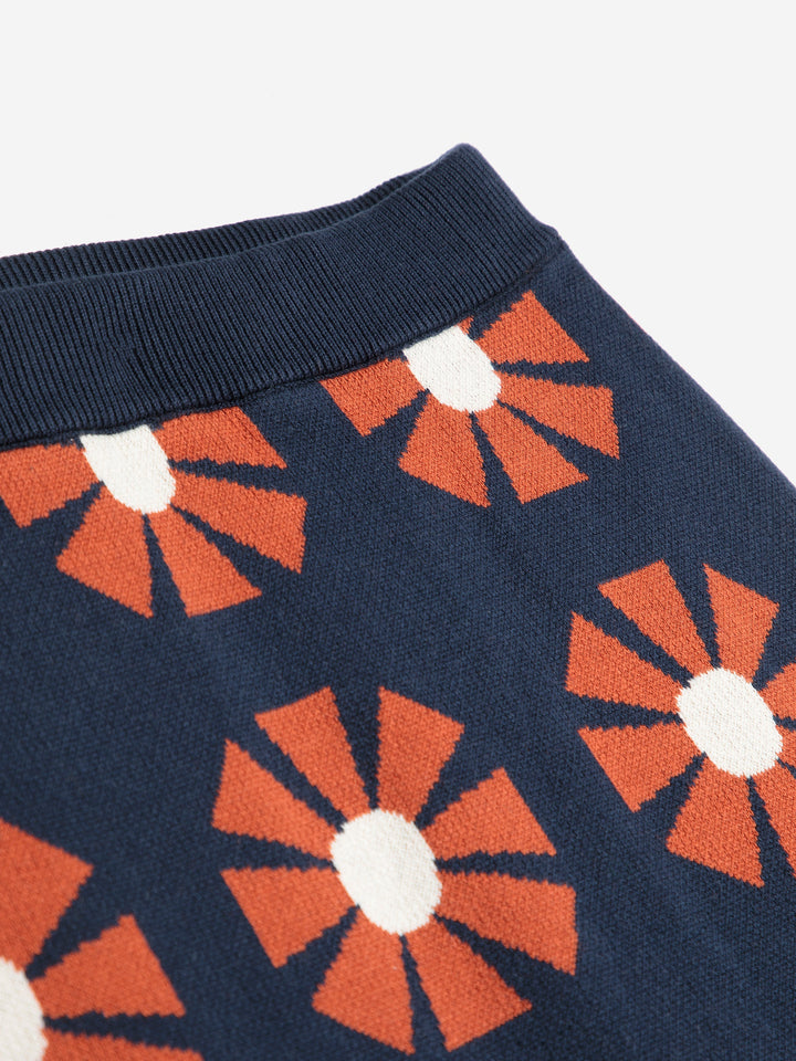 Flower jacquard midi knitted skirt