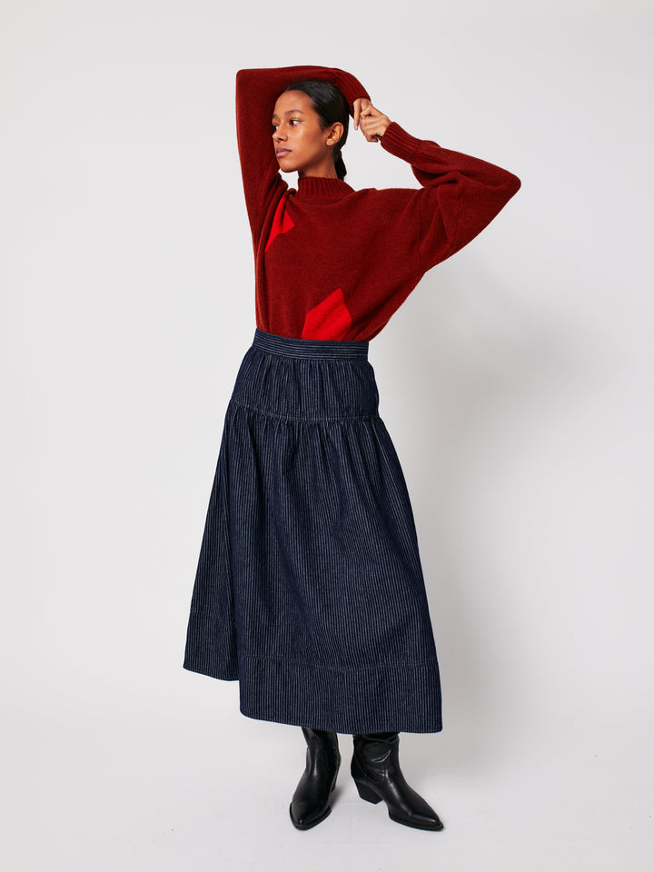 Denim A-line stripe skirt