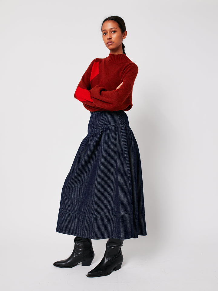 Denim A-line stripe skirt