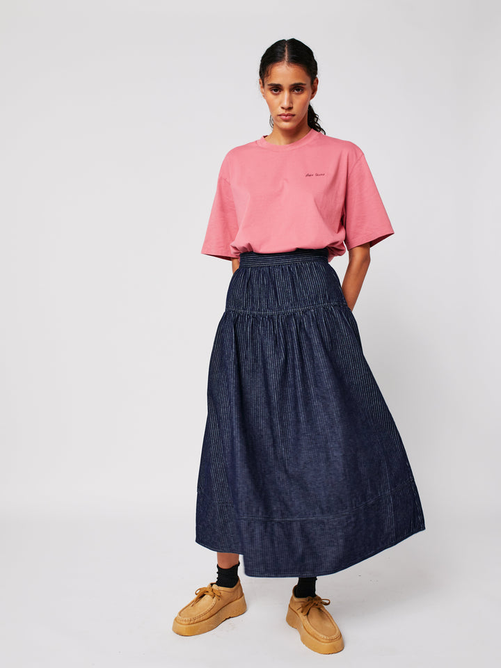 Denim A-line stripe skirt