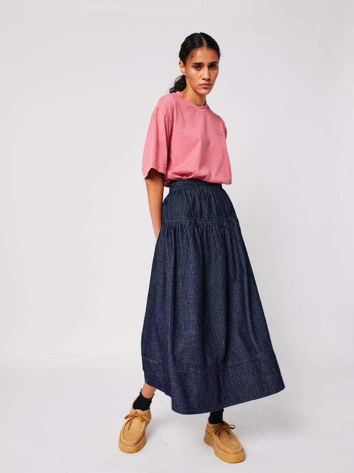 Denim A-line stripe skirt